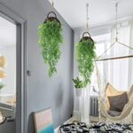 Planta artificiala suspendata, 80 cm, frunze de bambus, cos inclus, verde/negru - imagine 5
