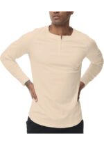 Bluza barbati, marimea M, bumbac, maneca lunga, slim fit, respirabil, portocaliu deschis - imagine 5