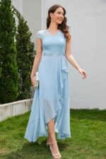 Rochie eleganta, marimea L, Nylon, dantela si chiffon, V-neck, albastru deschis - imagine 3