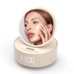 Oglinda makeup, cu Incarcator Wireless si Lumina, Boxa Bluetooth, Suport Telefon, Natur