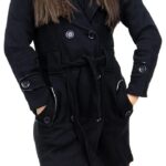 Palton dama, marimea M, 38 EU, poliester si bumbac, cu gluga, maneca lunga, curea si nasturi, negru