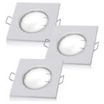 Set de 3 Spoturi LED, patrate, 230 V, 80x55x27 mm incastrate, GU10, 3W, rotunde, dimabil, lumina calda alba, Alb