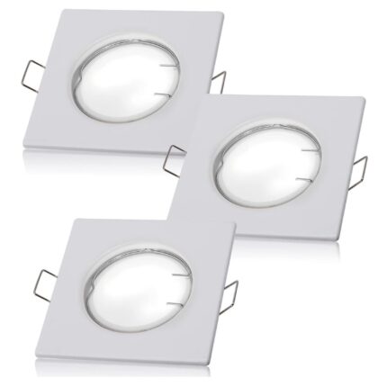 Set de 3 Spoturi LED, patrate, 230 V, 80x55x27 mm incastrate, GU10, 3W, rotunde, dimabil, lumina calda alba, Alb