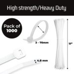 Set de 1000 coliere pentru cabluri, Plastic, lungime 28 cm, latime 5 cm, grosime 1.1 cm, alb - imagine 2