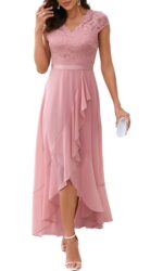 Rochie eleganta, marimea 2XL, Nylon, dantela, lunga, roz - imagine 4