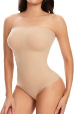 Body modelator dama, marimea L, Nylon, fara bretele, cu tanga, bej