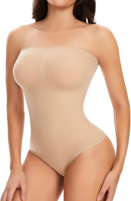 Body modelator dama, marimea L, Nylon, fara bretele, cu tanga, bej