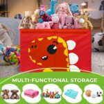 Cutie depozitare, pliabila, capac si manere, 63x41x33 cm, material textil, design Dino XL, rosie - imagine 5
