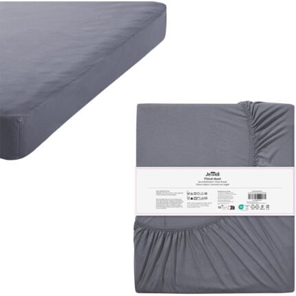 Cearceaf Pat Elastic, 90x200 cm, Bumbac, Vara/Iarna, Compatibil Masina de Spalat si Uscator, Gri