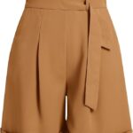 Pantaloni scurti dama, kaki, marimea S, talie inalta, wide leg