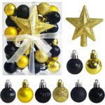 Set de 30 globuri de Craciun, agatatoare, 3 cm, potriviti pentru brazi de 30-120 cm, negre si aurii