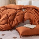 Set de 2 huse pentru perne, 40 x 80 cm, Ciucuri, stil boho chic, Microfibra, Fermoar, Caramel - imagine 3
