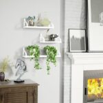 Set 3 rafturi suspendate, lemn masiv si suport metalic, 3 dimensiuni, stil rustic industrial, alb - imagine 4