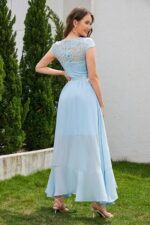 Rochie eleganta, marimea L, Nylon, dantela si chiffon, V-neck, albastru deschis - imagine 2