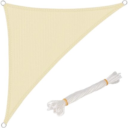 Copertina de soare triunghiulara, 3x3x4.25 m, HDPE 180g/m², Protectie Solara si UV 85%, franghie inclusa, crem