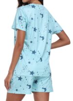 Pijama de dama, 2 piese, poliester si elastan, marimea L, pantaloni scurti si tricou, albastru - imagine 3