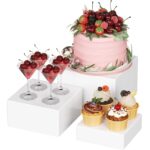 Set 3 suporturi pentru tort, plastic, dimensiuni variabile, forma cubica, reutilizabile, alb