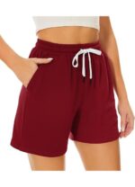 Pantaloni scurti dama, marimea M, bumbac, talie inalta, rosu - imagine 3