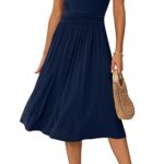 Rochie eleganta dama, midi, cu decolteu in V, maneca scurta, talie inalta, croi A-line, marimea S, albastru inchis