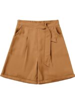 Pantaloni scurti dama, kaki, marimea S, talie inalta, wide leg - imagine 3