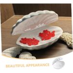 Suport bijuterii, 14 x 12.6 x 11.7 cm, ceramica, eleganta, forma scoica, alb perlat - imagine 4
