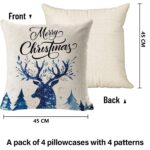 Set de 4 huse de perna, tema Craciun, 45x45 cm, fermoar, alb si albastru - imagine 4