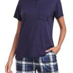 Set pijama dama, marimea M, tricou si pantaloni scurti, albastru inchis