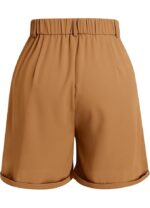 Pantaloni scurti dama, kaki, marimea S, talie inalta, wide leg - imagine 2
