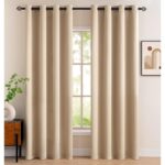 Set de 2 Draperii, cu Inele, Poliester, Opace, 140 x 200 cm, Bej