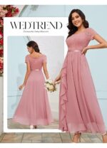 Rochie Lunga, Eleganta, Volane din Sifon, Croiala in A, Decolteu Patrat, marimea S, Roz - imagine 2