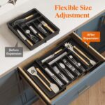 Organizator Tacamuri, 30-54x38x4.5 cm, Extensibil, 9 Compartimente, Reglabile, Plastic, Negru - imagine 5