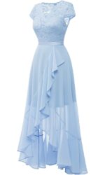 Rochie eleganta, marimea L, Nylon, dantela si chiffon, V-neck, albastru deschis - imagine 4