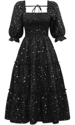Rochie dama, poliester, maneci bufante, negru, marimea M