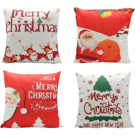 Set de 4 huse de perna, tematica Craciun, 45 x 45 cm, Amestec de Bumbac, Multicolore