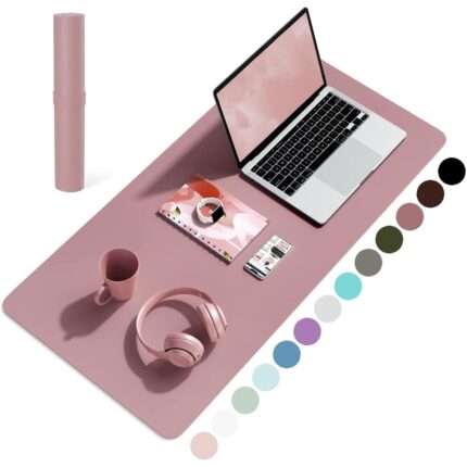 Mousepad, multifunctional, 80x40 cm, impermeabil, piele ecologica, baza antiderapanta din piele intoarsa, roz inchis