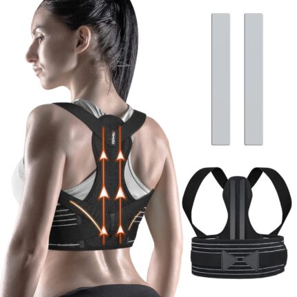 Corset corector postura, reglabil, cu suport metalic, unisex, marime 114-130 cm, negru