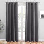 Set de 2 Draperii, cu Inele, Poliester, Opace, 132 x 140 cm, Gri