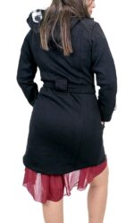 Palton dama, marimea M, 38 EU, poliester si bumbac, cu gluga, maneca lunga, curea si nasturi, negru - imagine 2