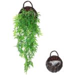 Planta artificiala suspendata, 80 cm, frunze de bambus, cos inclus, verde/negru