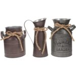Set 3 vaze decorative vintage, 19x10 cm, stil rustic, metalice