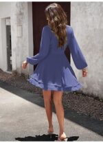 Rochie dama, poliester, decolteu in V, albastru, marimea XL - imagine 5