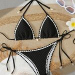 Costum de baie 2 piese, marimea XS, negru si alb