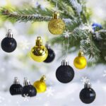 Set de 30 globuri de Craciun, agatatoare, 3 cm, potriviti pentru brazi de 30-120 cm, negre si aurii - imagine 3