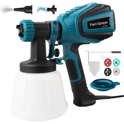 Pistol electric de vopsit 700W HVLP, rezervor 1200 ml, 1000 ml/min, 4 duze, 3 tipare pulverizare, functie curatare si suflare praf, albastru