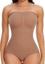 Body modelator dama, marimea M, Nylon, fara bretele, cu tanga, maro