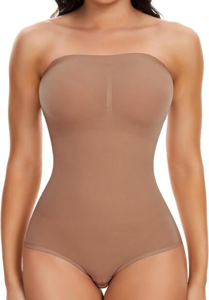 Body modelator dama, marimea M, Nylon, fara bretele, cu tanga, maro
