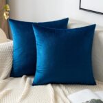 Set de 2 Huse decorative, Matase, 50 x 50 cm, Albastru inchis
