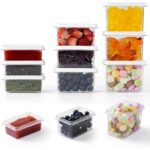 Set de 9 cutii alimentare, 3x 100 ml, 3x 160 ml, 3x 260 ml, Capac, Etanse, Set cu etichete si marker