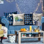 Set de 4 huse de perna, tema Craciun, 45x45 cm, fermoar, alb si albastru - imagine 6