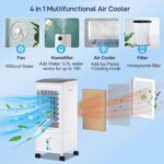 Aer conditionat portabil, 4 in 1, 5.5L, umidificator, ventilator, filtru, telecomanda, 3 trepte viteza, timer 7h, oscilatie 60°, alb - imagine 2